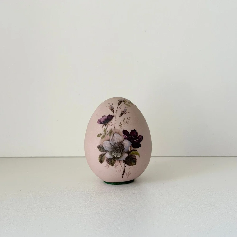 Vintage Floral Decorative Egg Ceramic Hand Painted Pink Flower 3